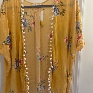 Floral Kimono Cardigan with Pom Pom Trim- girls size XL